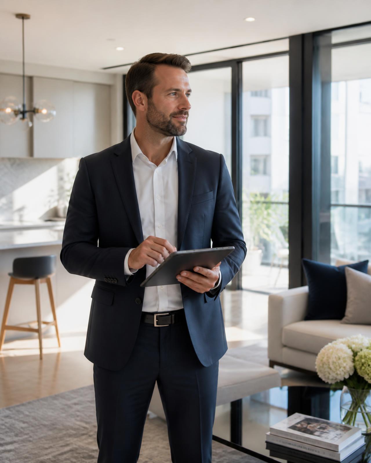 Professional InspectWise inspector reviewing a property on a tablet